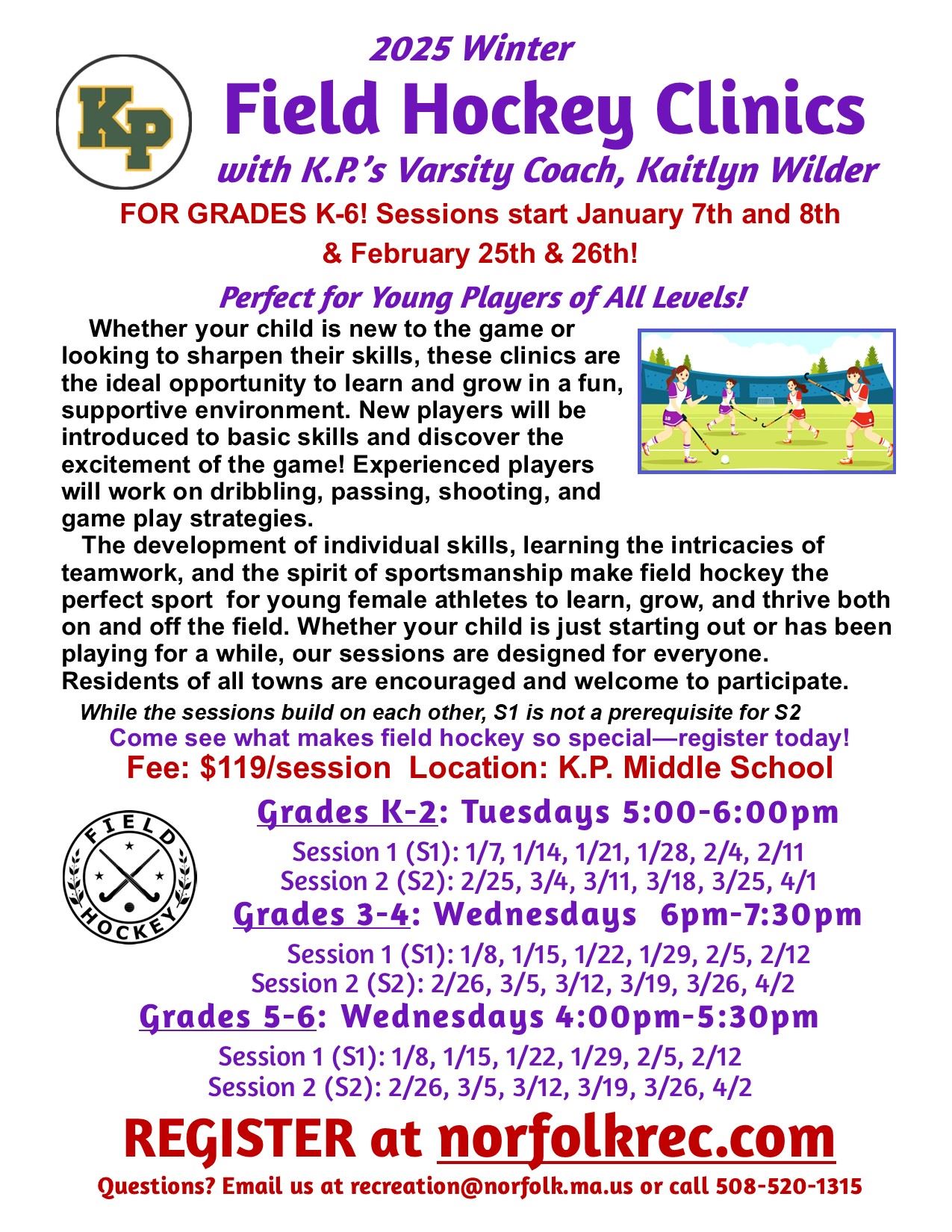 K-6 Field Hockey Winter Clinics All Towns